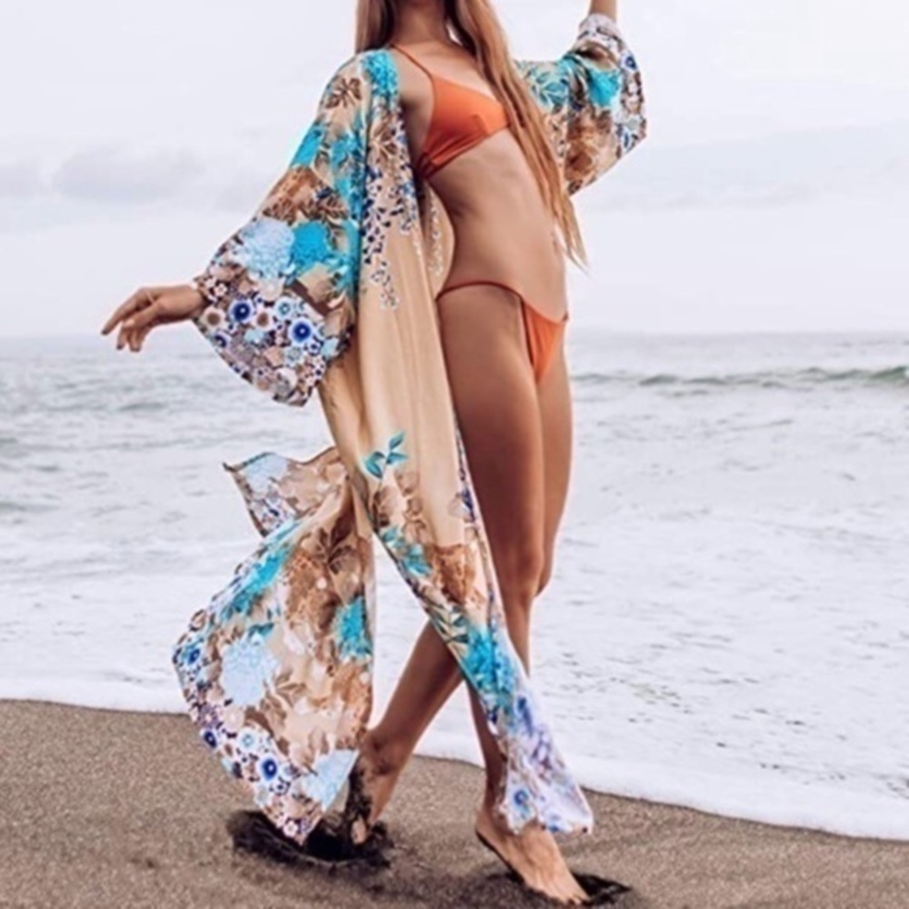 Cotton Floral and Cheetah Print Kimono Coverup Lightweight NEW
